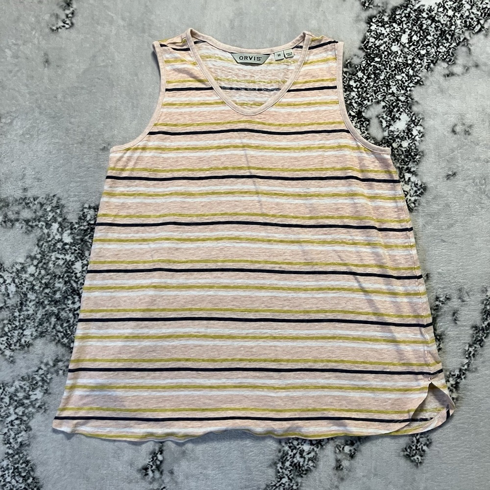 Orvis Shirt Womens Size Mediium Shoreline Linen Jersey V-Neck Tank Top Striped